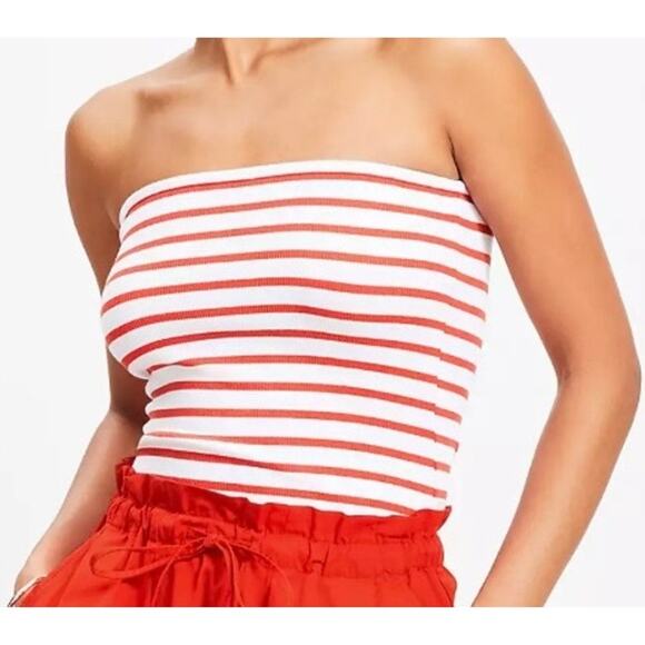 Loft Striped Modern Tube Top Red & White Sz S New Stretchy - Picture 1 of 9